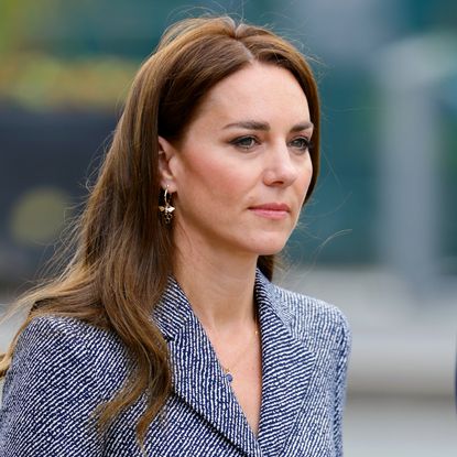 Kate Middleton wears a blue tweed coat dress
