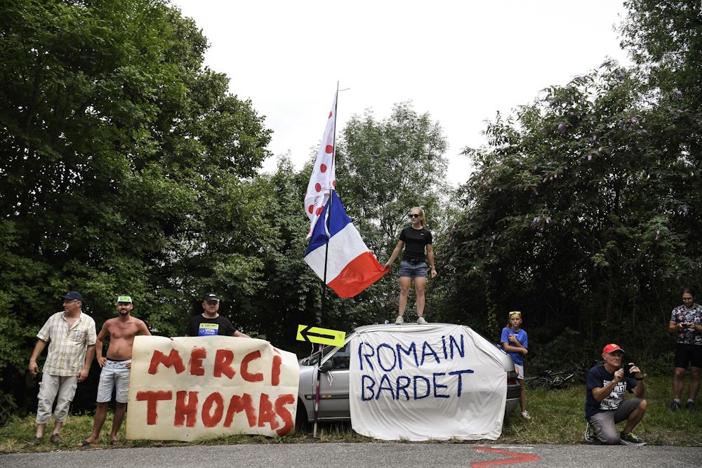 Romain Bardet fans along the route of stage 9 at the Tour de France.