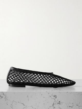 Alba Leather-Trimmed Crochet Ballet Flats