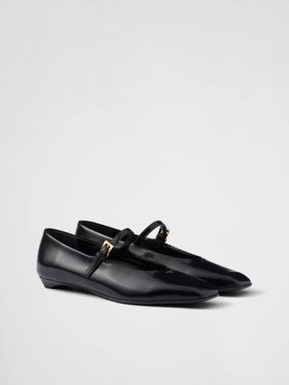 Brushed Leather Mary Jane Ballerinas