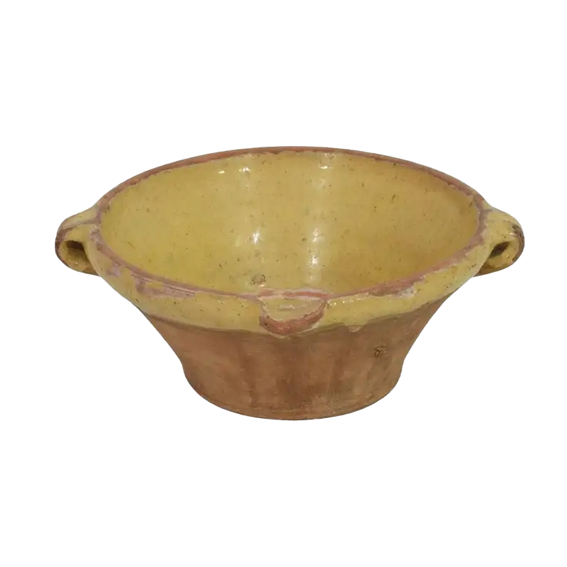 Small 19th Century French Yellow Glazed Terracotta Dairy Bowl or Tian