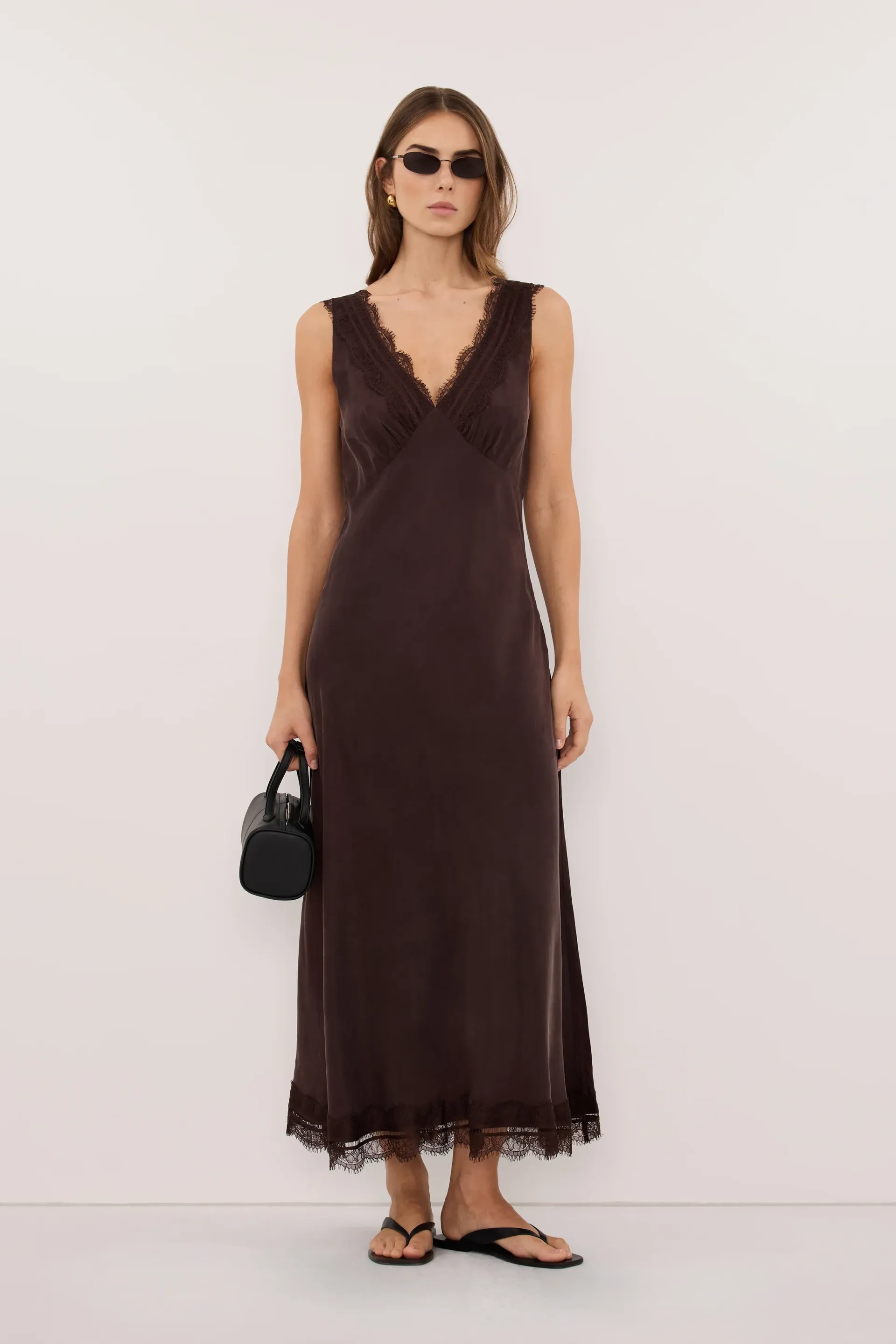 Andrea Plum Choc Cupro Midi Dress - 2 / Plum Choc