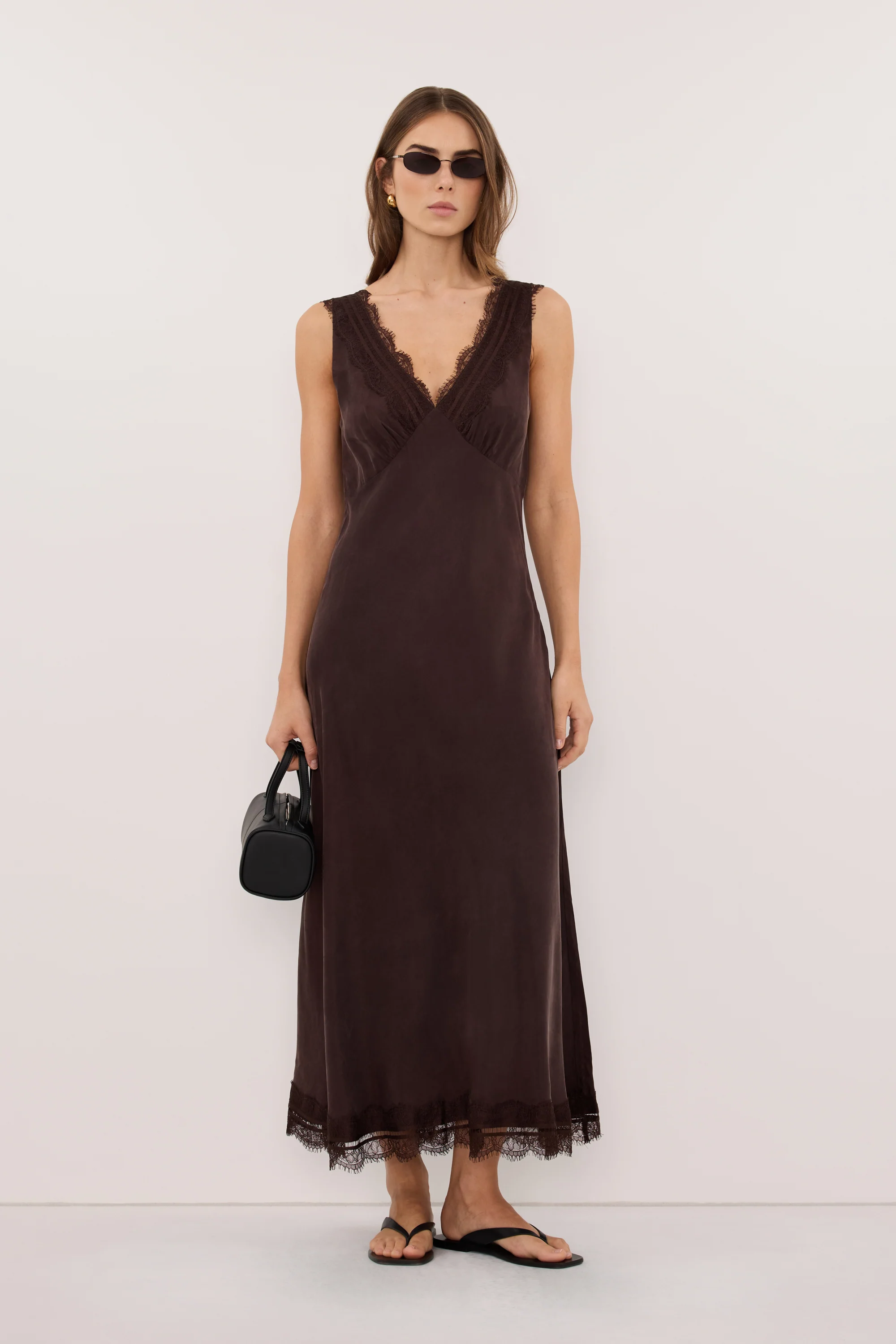 Andrea Plum Choc Cupro Midi Dress - 2 / Plum Choc