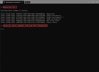 Command Prompt delete power scheme