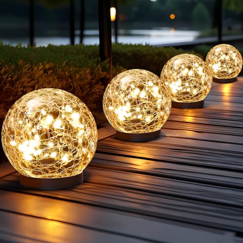 Jkimk Solar Globe Lights Outdoor Waterproof - Cracked Glass Ball Lights for Garden, Patio, Yard, Lawn and Backyard Decor - Solar Orbs for Outside Decorations