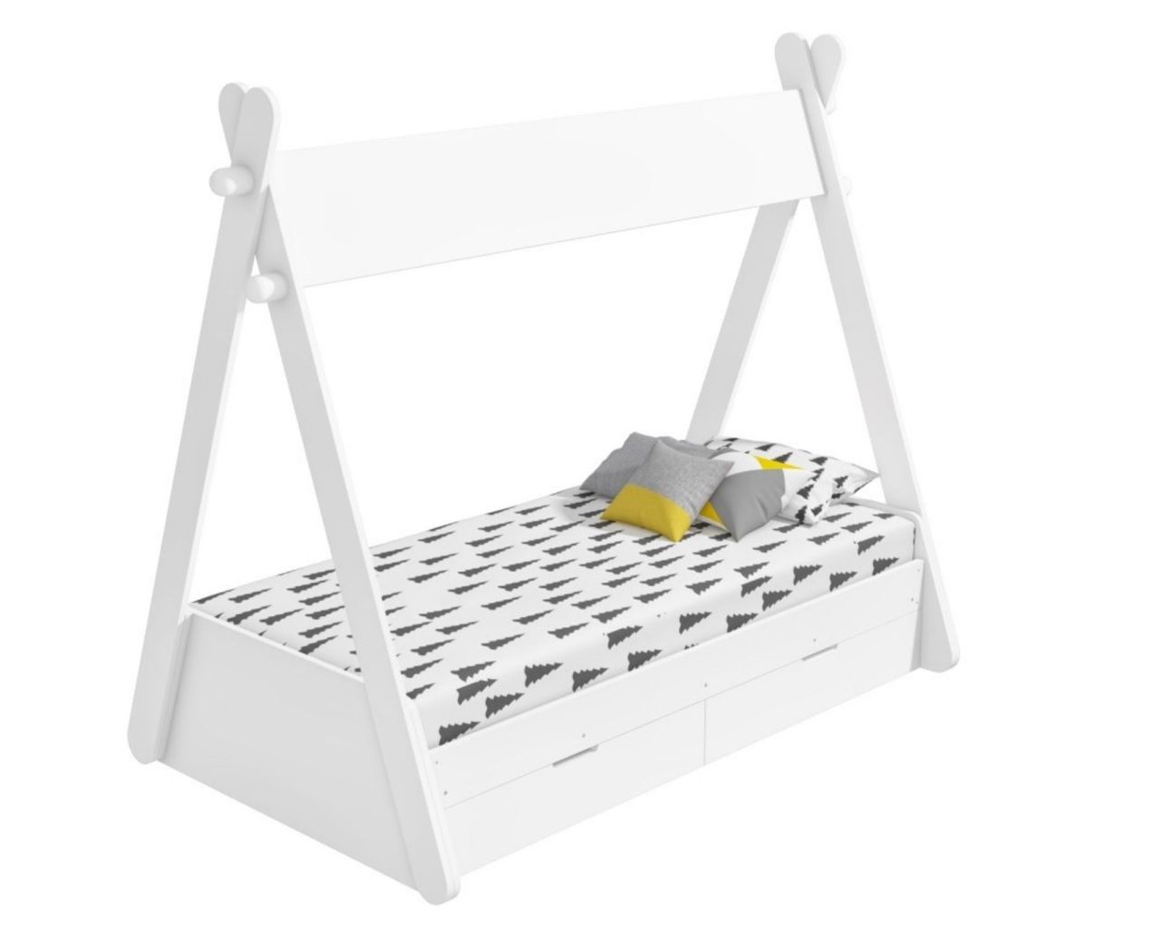 Furniture123 Arlo White Teepee Bed Frame with Pull Out Storage Drawers cut out
