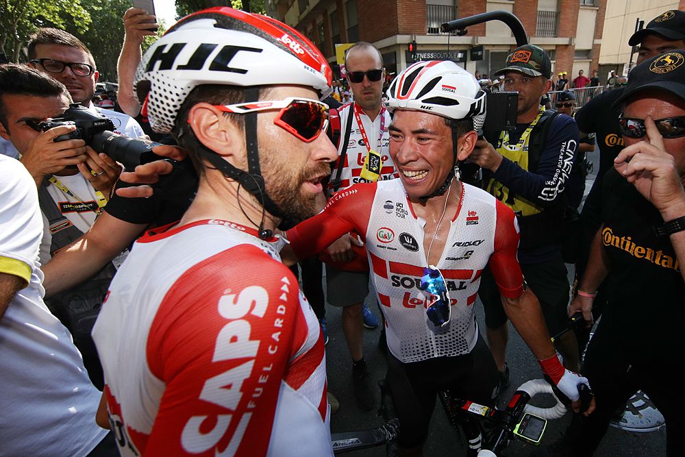 Caleb Ewan (Lotto Soudal) celebrates stage 11 victory at the Tour de France