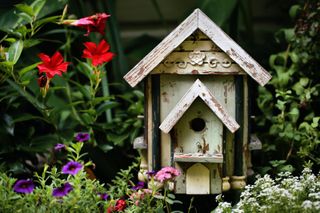 rustic garden ideas showing a wooden bird house