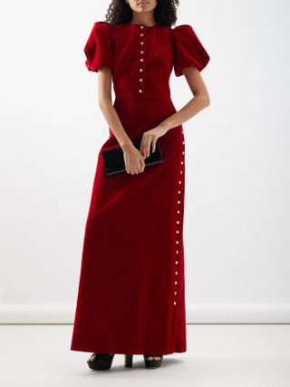 The Confessional balloon-sleeve velvet gown