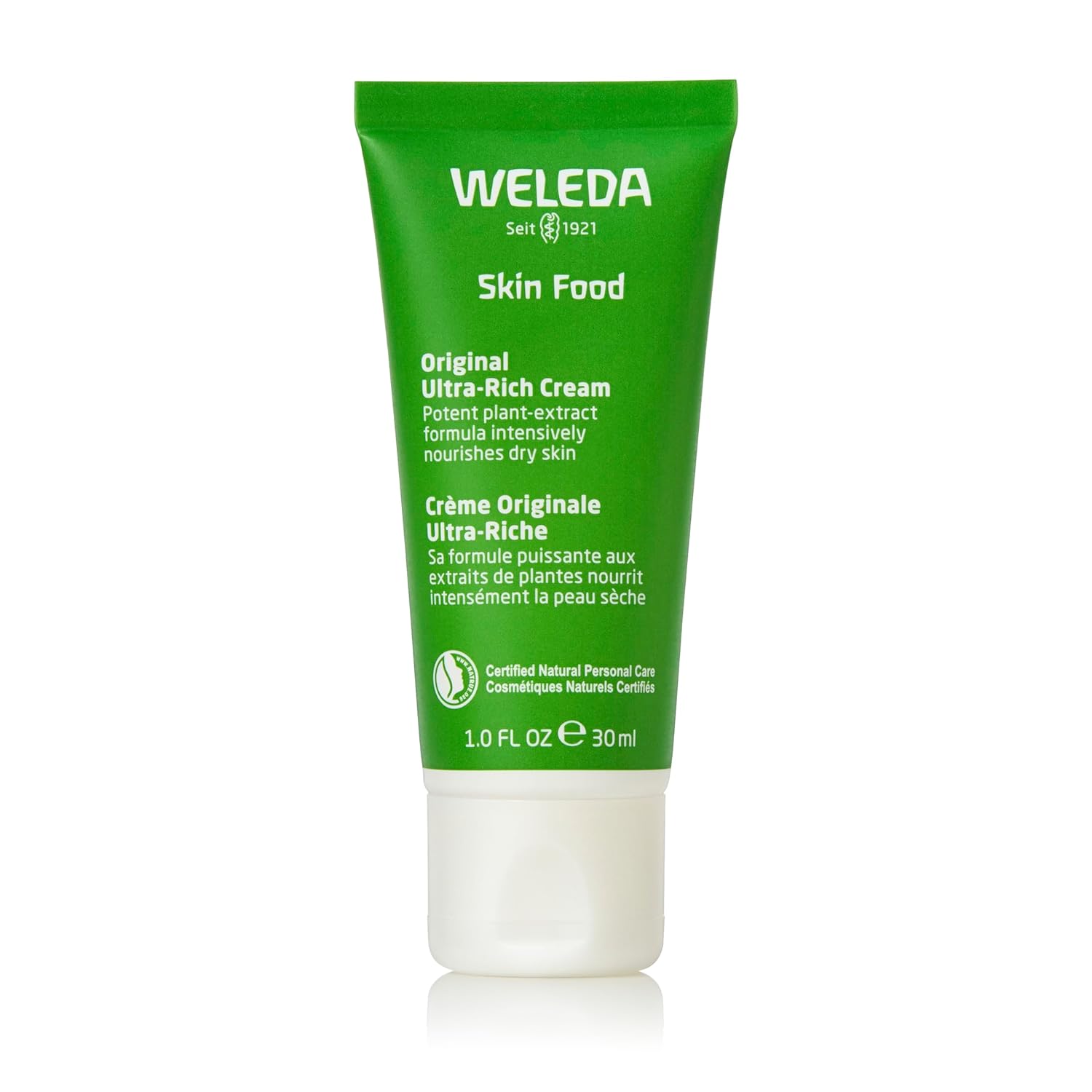A green tube of Weleda Skin Food Original Ultra-Rich Cream