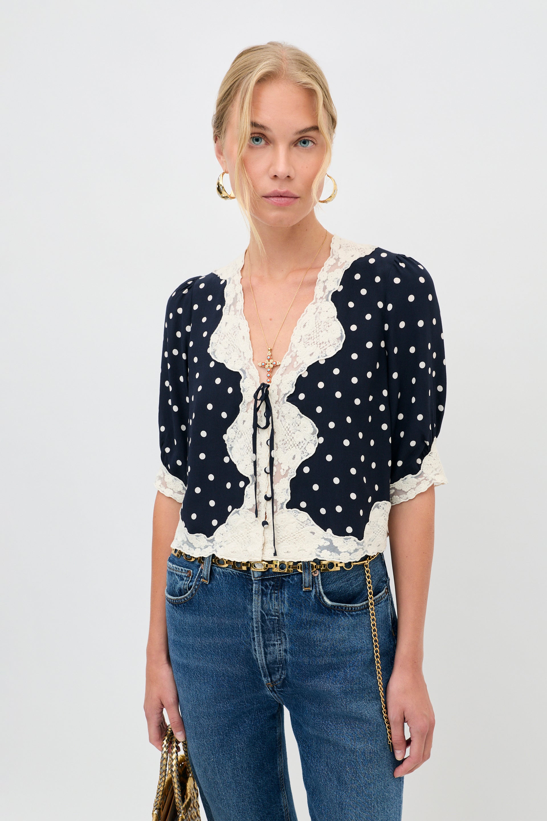 Ursula Crepe De Chine Top in Layla Dot Navy