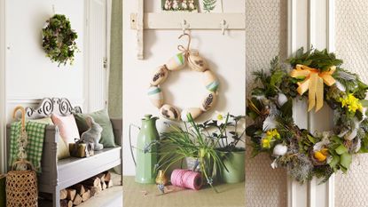 A composite image of three different Easter wreath ideas