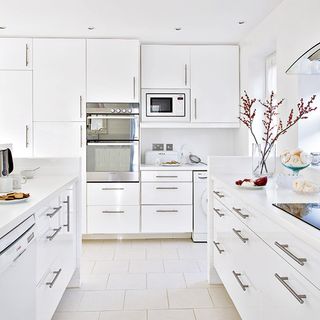 white gloss kitchen with floor to ceiling units