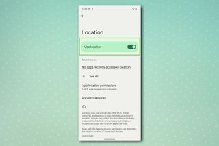 The Android location settings page on a Google Pixel