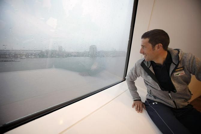 Juan Antonio Flecha looks out at a rainy Amsterdam