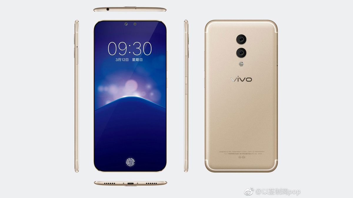 The leaked Vivo Xplay 7 in gold, with a fingerprint icon on the screen (credit: Weibo)