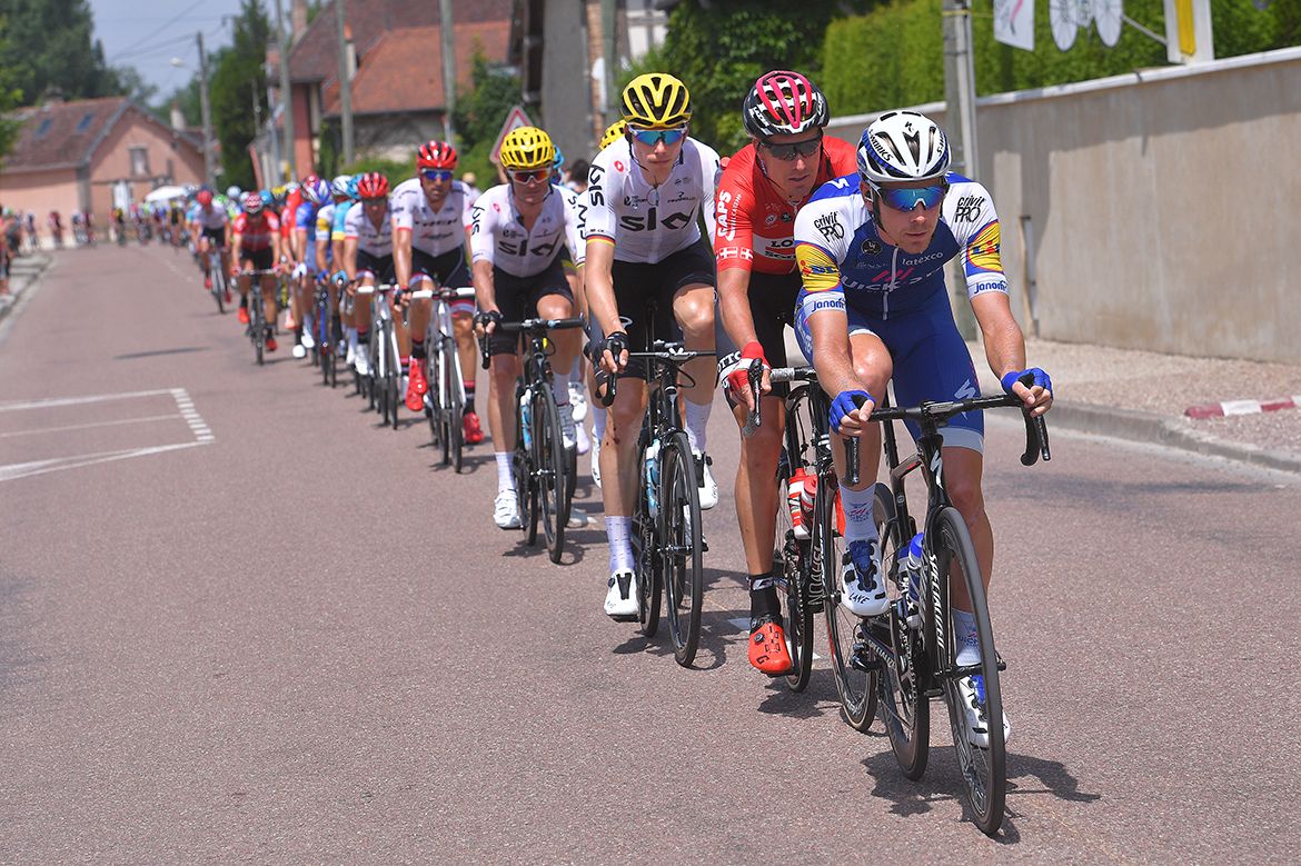 The pack lined out at the Tour de France