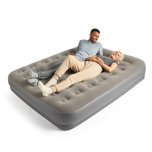 Silentnight Air Bed King With Built in Pump - High Rise Flocked Non Slip Electric Airbed Comfortable Full Body Support Air Mattress for Guests, Camping, Caravans - Grey - King