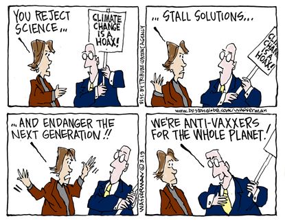 Editorial Cartoon U.S. Climate change anti-vaxxers