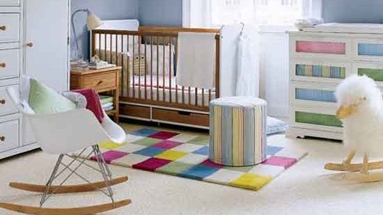 kids room with blue walls and wooden cabin bed