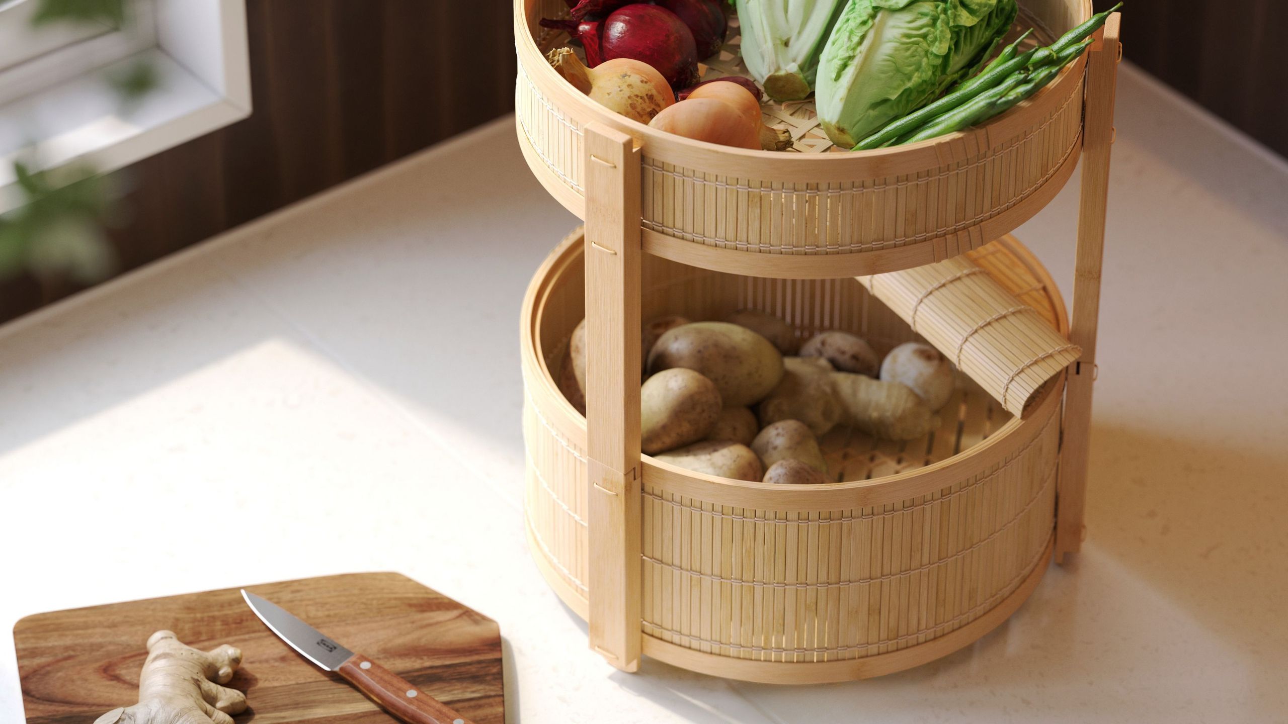 IKEA's Tiered Bamboo Basket Mimics a Dedicated Produce Drawer, but Without Havin...