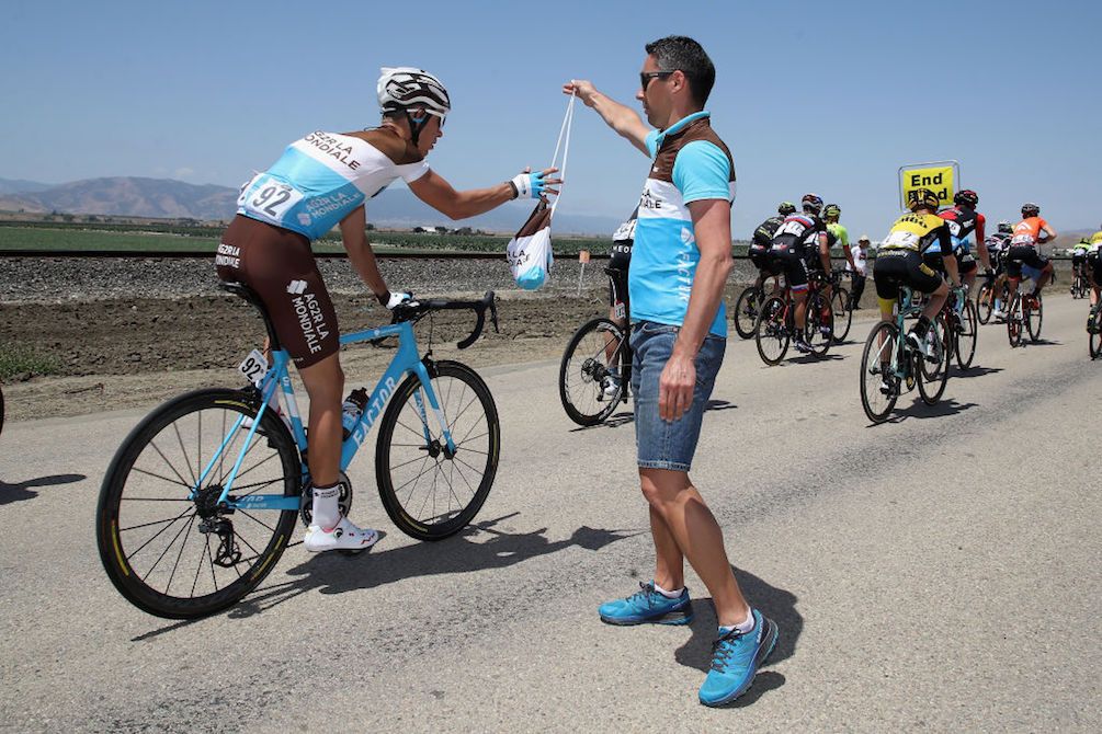 AG2R La Mondiale's Benoit Cosnefroy grabs lunch during stage 3 of the 2018 Tour of California