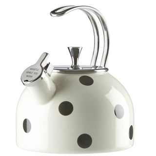 designer kettle with polka dot design and enamel coating