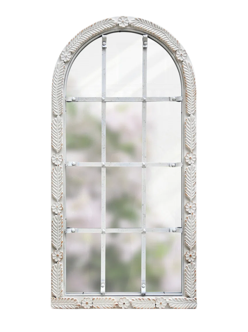 Vintage Arch Wall Mirror with Window Pane Frame