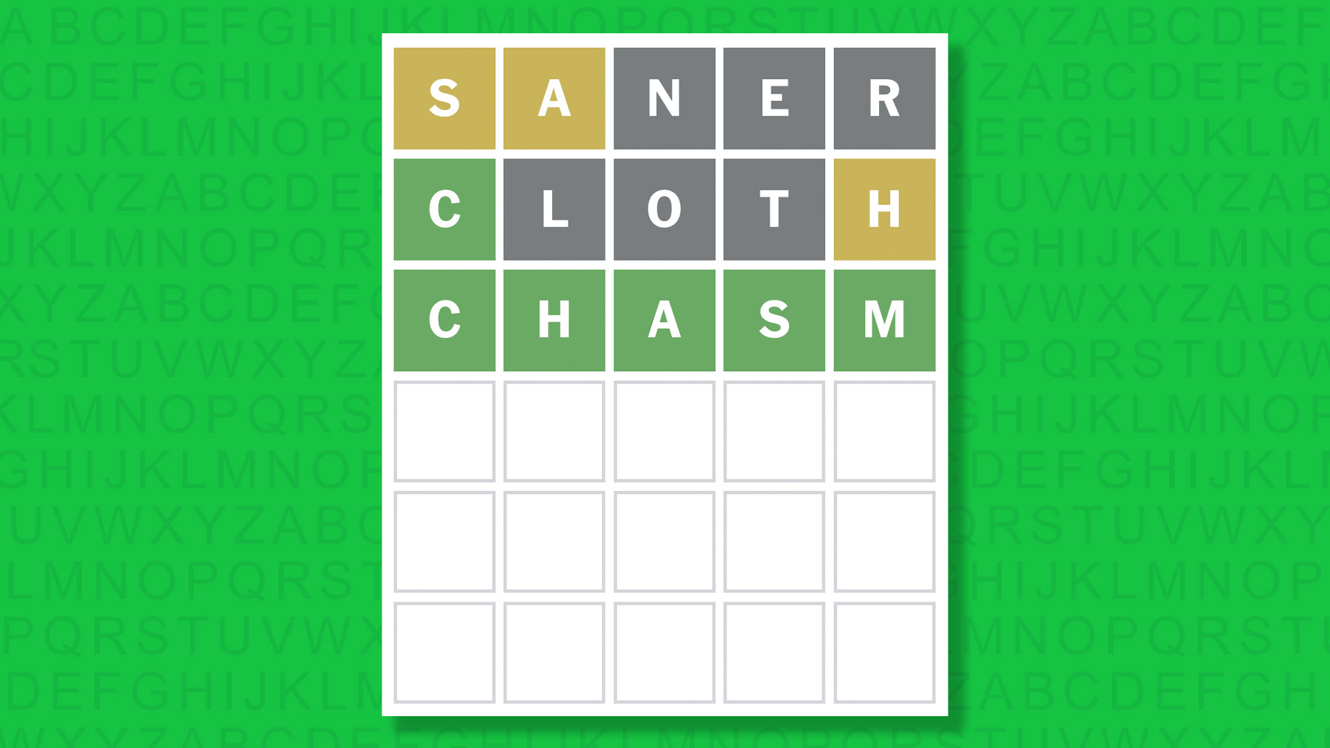 NYT Wordle answer for game 1671 on a green background