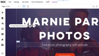 Website being created in Wix interface featuring image of singer on stage