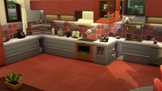 A kitchen layout in The Sims 4