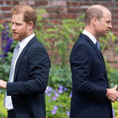 Britain's Prince Harry, Duke of Sussex (L) and Britain's Prince William, Duke of Cambridge attend the unveiling of a statue of their mother, Princess Diana at The Sunken Garden in Kensington Palace, London on July 1, 2021, which would have been her 60th birthday. - Princes William and Harry set aside their differences on Thursday to unveil a new statue of their mother, Princess Diana, on what would have been her 60th birthday
