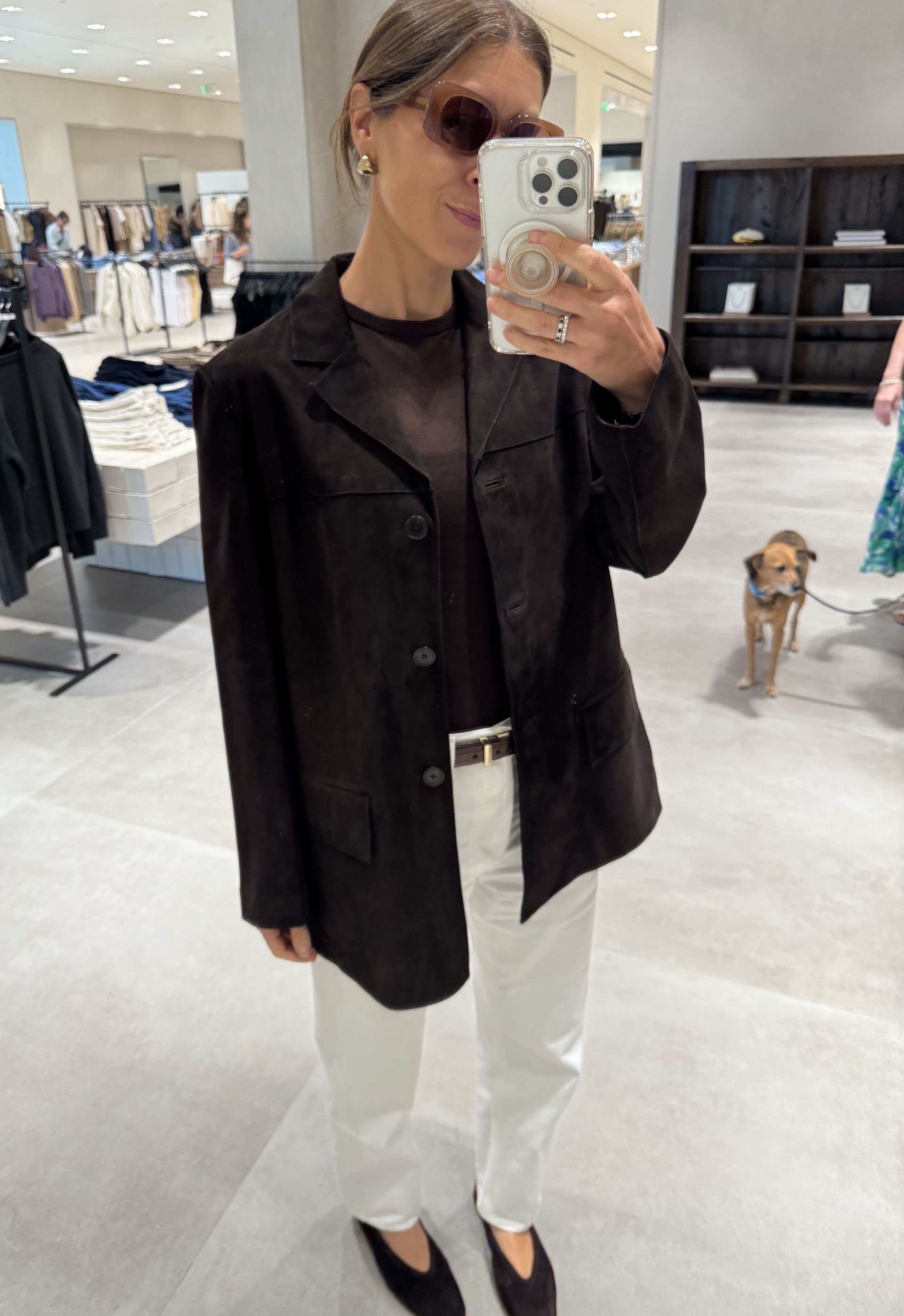 Judith Jones in dark brown suede blazer