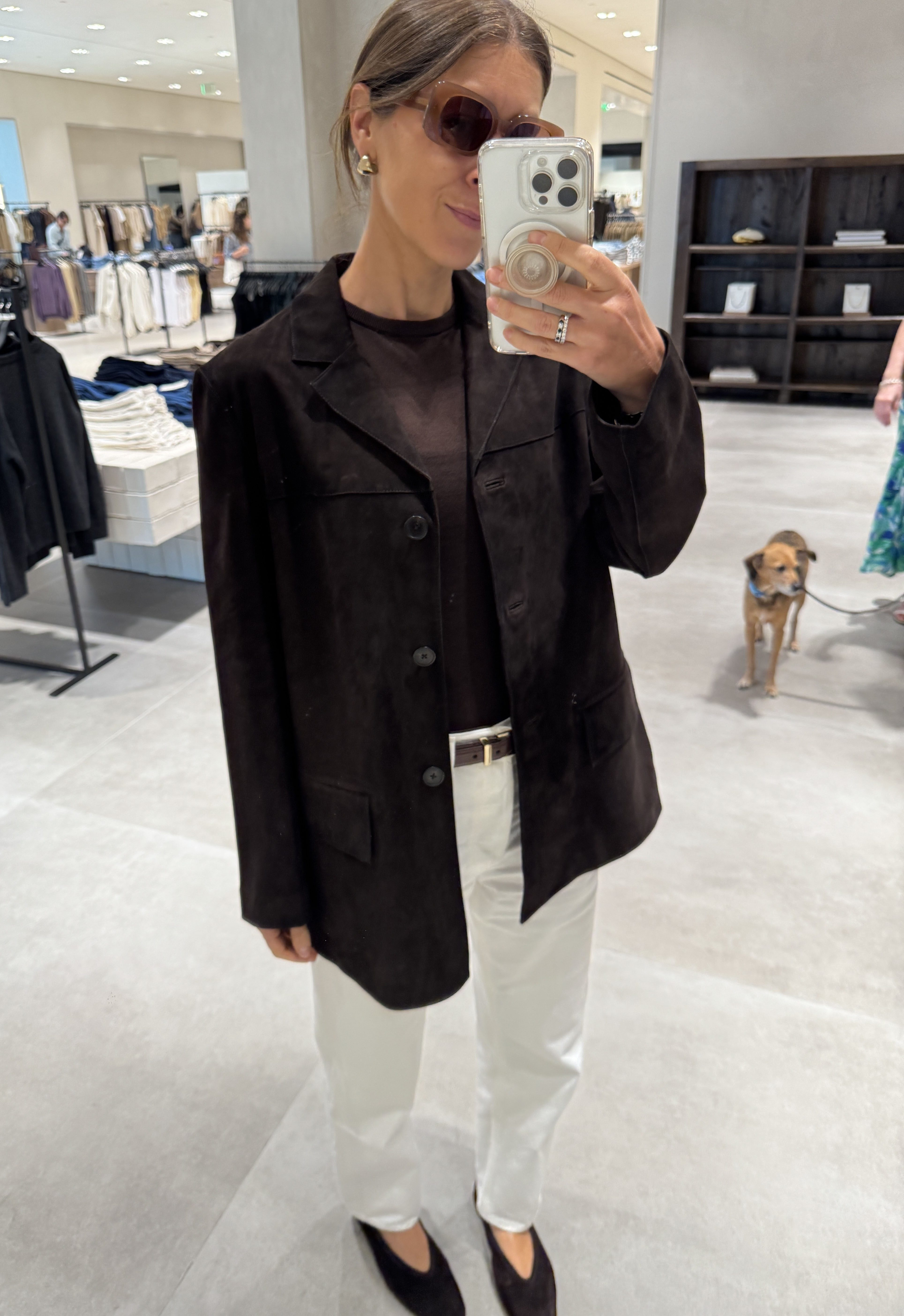 Judith Jones in dark brown suede blazer