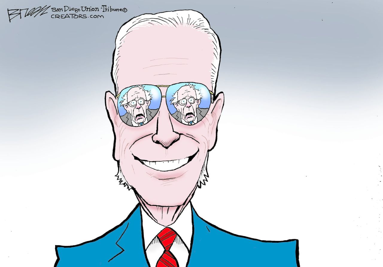 Political Cartoon U.S. Trump Joe Biden democratic primary presidential election 2020 campaign