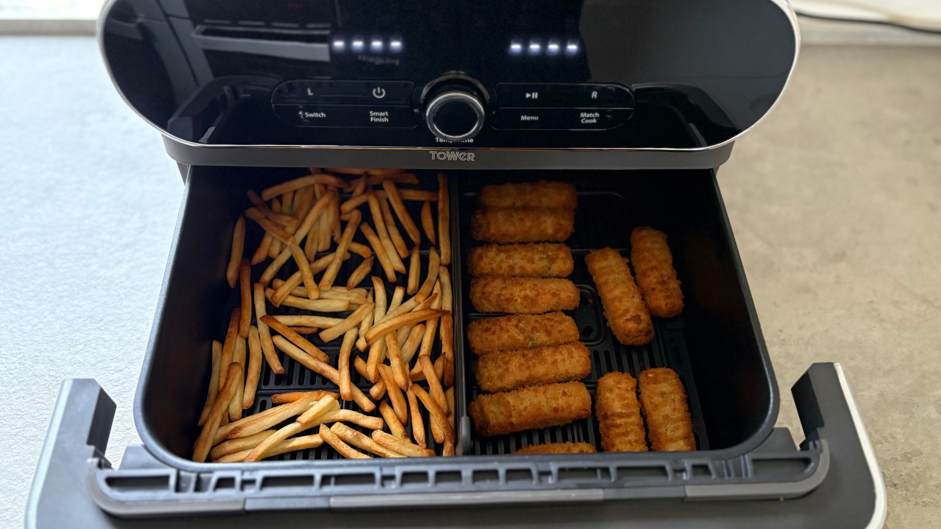 Testing the Tower Elite Flexi Drawer Air Fryer in our test kitchen