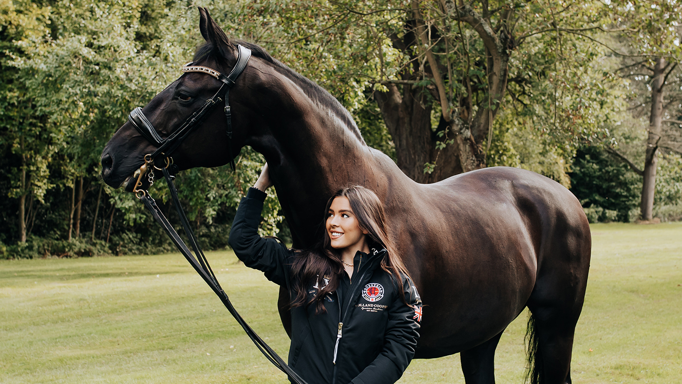 Gemma Owen with horse wearing Holland Cooper jacket