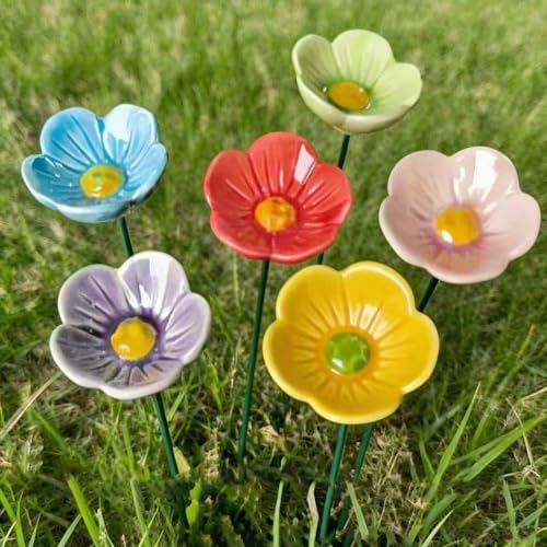 Bee Blossoms Ceramic Flowers | 6pcs 27cm Ceramic Bee Watering Station | Pollinator Feeder Flowers for Bees | Drinking Water Station Bowl | Rain Catcher Bird Bath for Outside Garden Decor