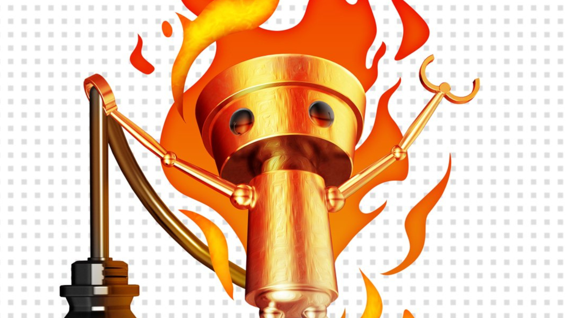 Chibi-Robo on fire