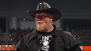 Brock Lesnar in black hat on WWE Monday Night Raw