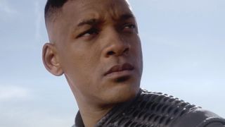 Will Smith looks off to the side stoically in After Earth.