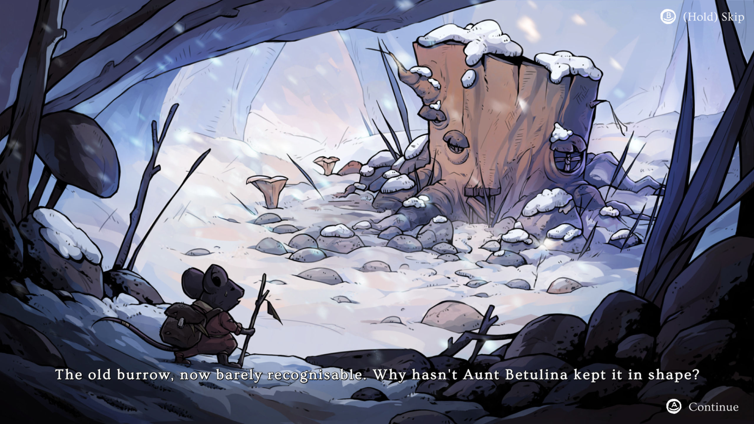 Winter Burrow from Pine Creek Games draws inspiration from the Mouse Guard comics, Don't Starve, 7 Days to Die, and Animal Crossing.