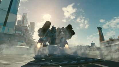 Starfield frontier ship landing at city