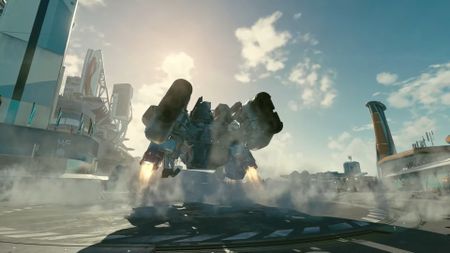 Starfield frontier ship landing at city