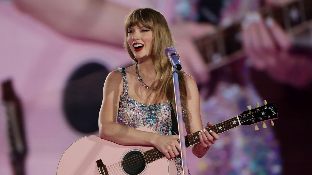 Taylor Swift performs on stage during her Eras Tour in Singapore