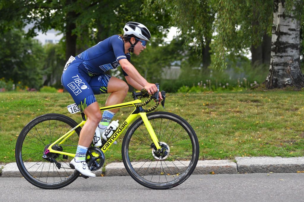 SARPSBORG NORWAY AUGUST 12 Kristen Faulkner of United States and Team Tibco Silicon Valley Bank during the 7th Ladies Tour Of Norway 2021 Stage 1 a 1415km stage from Halden to Sarpsborg LTourOfNorway LTON21 UCIWWT on August 12 2021 in Sarpsborg Norway Photo by Luc ClaessenGetty Images