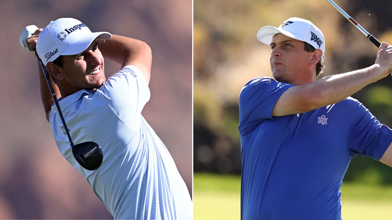 Mac Meissner hits a shot (left) and Henrik Norlander poses in his follow-through (right)