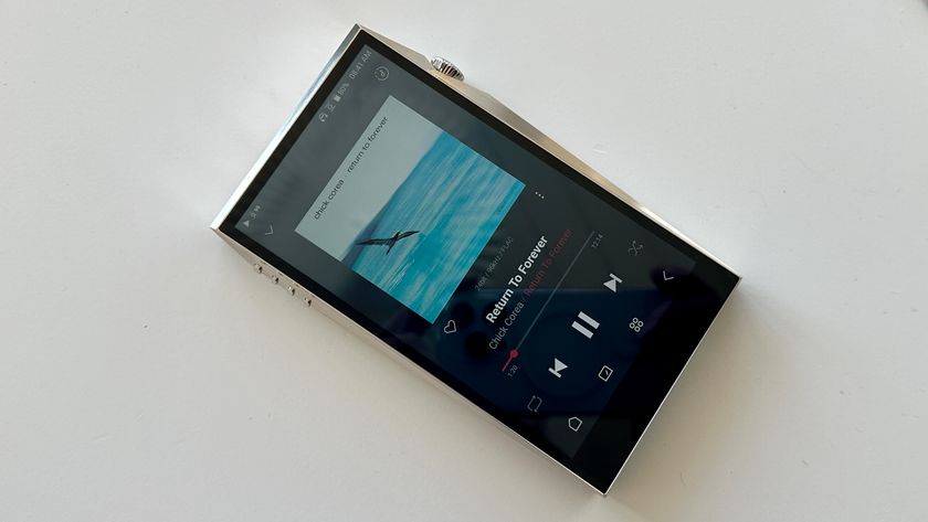 Astell &amp; Kern A&amp;ultima SP3000T portable music player playing Chick Corea on a white surface