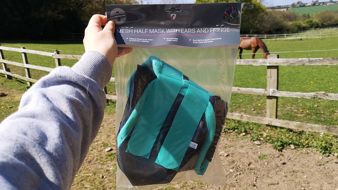 Hy Equestrian Mesh Half Mask in bag