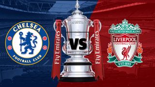Chelsea vs Liverpool badges and the FA Cup trophy